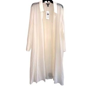 Eileen Fisher Womens Size XL Silk Long Open Jacket Bone Ivory NWT